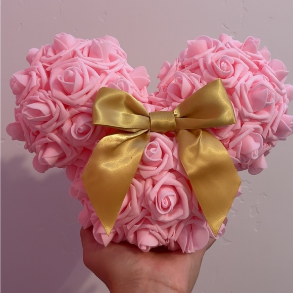 Disney Pink Rose Decoration with Gold Bow